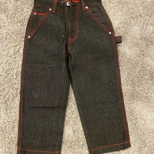 Keenan raw denim jeans size 2, black and red